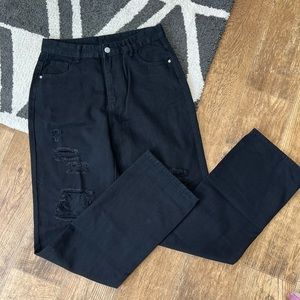 SHEIN black factory distressed high waist rise denim jeans